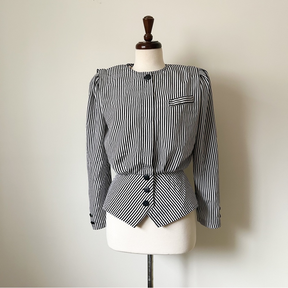 Vintage Joseph Ribkoff Striped 80s Blouse • Size S